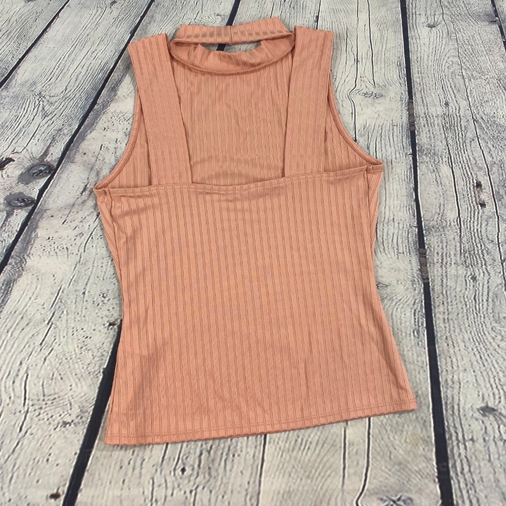 Guess Canya Ribbed  Pink Mock Neck Tank Top - Picture 4 of 7